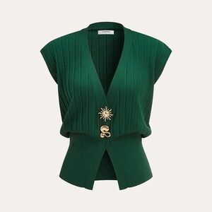 COMMENSE Metal Detail Cap Sleeve Ribbed Knit Vest - size Small